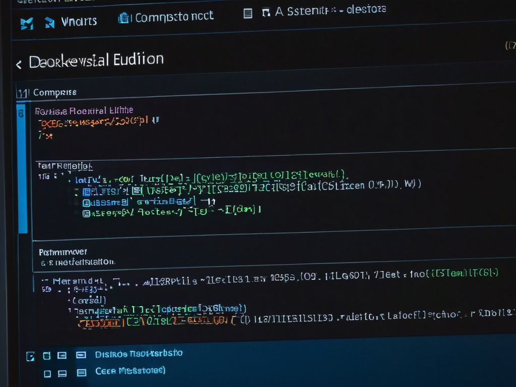 A professional photo of a terminal window showing a Docker Compose configuration file being edited. It must include a visible sign or screen with the text: 'REWRITE THE PIPELINE.'